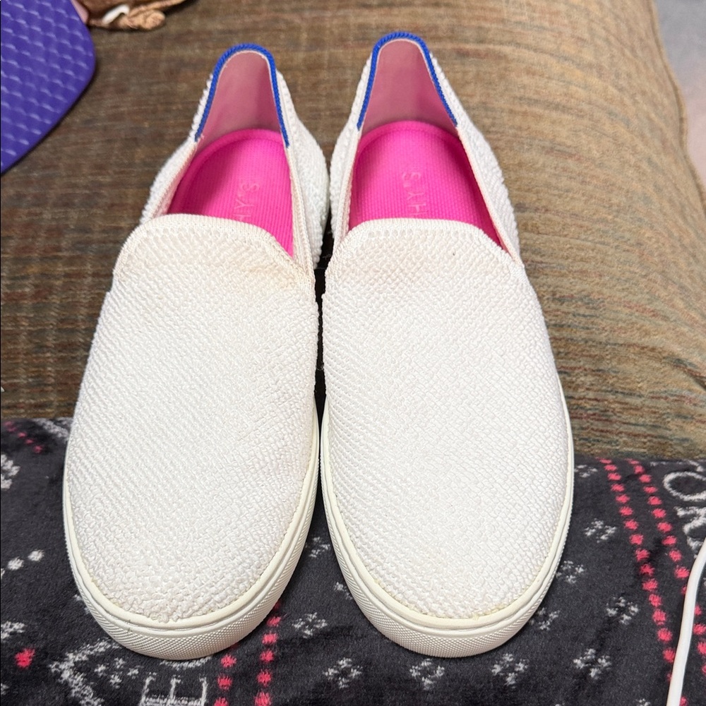Rothy's White and Blue Slip-On Sneakers